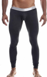 Black men’s compression tights with silver waistband made of pima cotton by Malebasics Long John