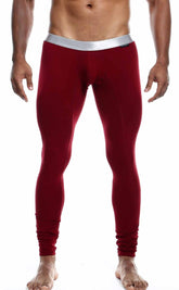 Malebasics long john pima red athletic leggings with silver waistband made from pima cotton for active wear