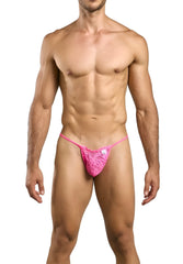 MaleBasics MBL27 lace thong in hot pink with vibrant lace and thin elastic straps for men’s intimate wear