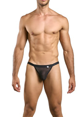 Malebasics mbl82 sexy jockstrap in black with sheer mesh and solid waistband shown from the back side