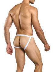 White malebasics mbl82 sexy jockstrap featuring a supportive contoured design in breathable mesh material