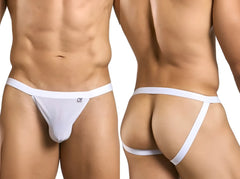 White malebasics mbl82 sexy jockstrap with a narrow waistband and side straps made of smooth mesh fabric