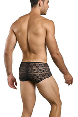Malebasics mbl83 loop cheeky trunks black lace briefs with delicate floral pattern showing front side