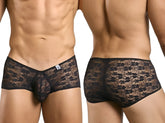 Malebasics mbl83 loop cheeky trunks black lace mens underwear with sheer patterned floral lace design front view