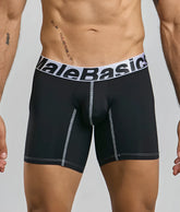 Malebasics microfiber black boxer briefs with white elastic waistband and silver stitching for comfortable wear