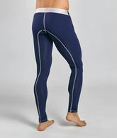 Navy blue MaleBasics microfiber longjohn compression leggings with white stitching and contrasting white waistband