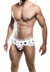 White malebasics new hipster brief poker with red and black playing card symbols including ace of spades