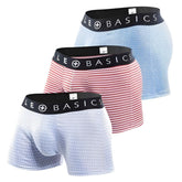 Set of three men’s trunk boxer shorts in light blue chevron pink white stripes pale blue gingham with black le basics waistband