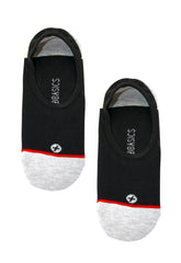Malebasics no-show sock black and gray with red toe stripe and white logo on footbed designed for men