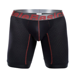 Malebasics performance titanium fit athletic boxer black mesh with red stitching and gray waistband male basics logo