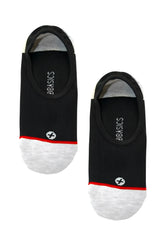 Malebasics no-show sock black and gray with red toe stripe and white logo on footbed designed for men