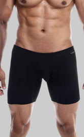 Malebasics silver plus black boxer brief with smooth form-fitting fabric and subtle logo on waistband front view