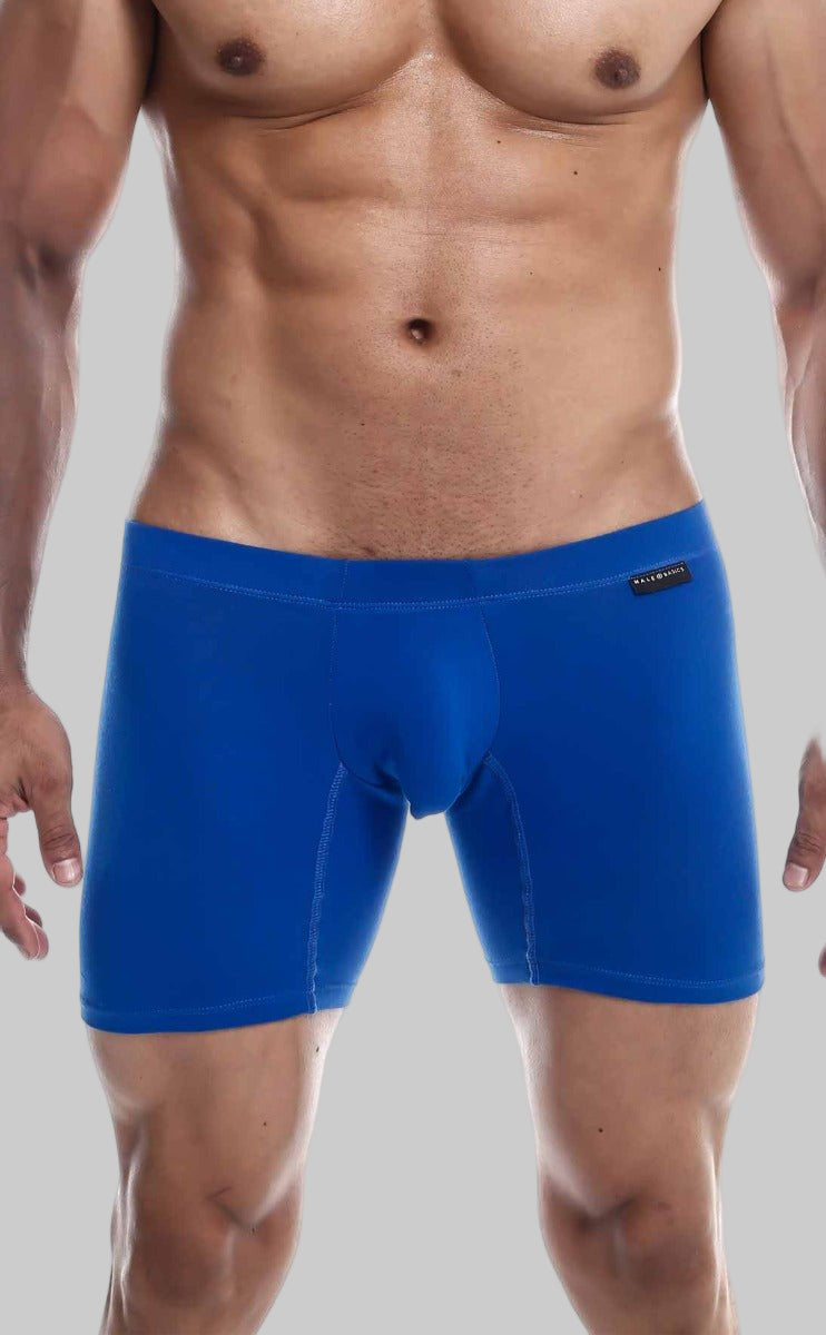Malebasics silver plus boxer brief vibrant blue smooth form-fitting fabric with subtle brand tag on waistband