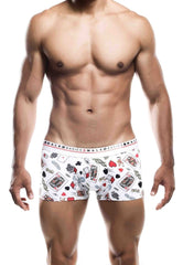 Malebasics trunk hipster poker white men’s boxer briefs with red black and gray playing card pattern