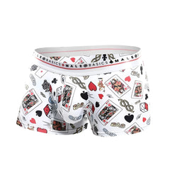 Malebasics trunk hipster poker white boxer briefs with playful red black and gold playing cards hearts spades and dice pattern