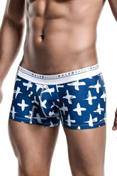 Malebasics trunk hipster santorini blue and white patterned men’s boxer briefs with a repeating cross design