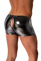 MANstore metallic silver opera trunk underwear featuring a rear keyhole cut out with snap button closure.