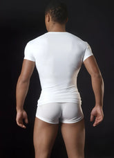 Manstore m200 white v neck short sleeved compression shirt and matching briefs size 2xl shown from the front