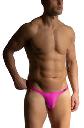 Bright pink sleek form-fitting thong made of smooth fabric shown from the back manstore m2474 beach tower string