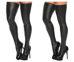 Black patent leather thigh-high stockings paired with black platform heels from mapale 1017 collection front view