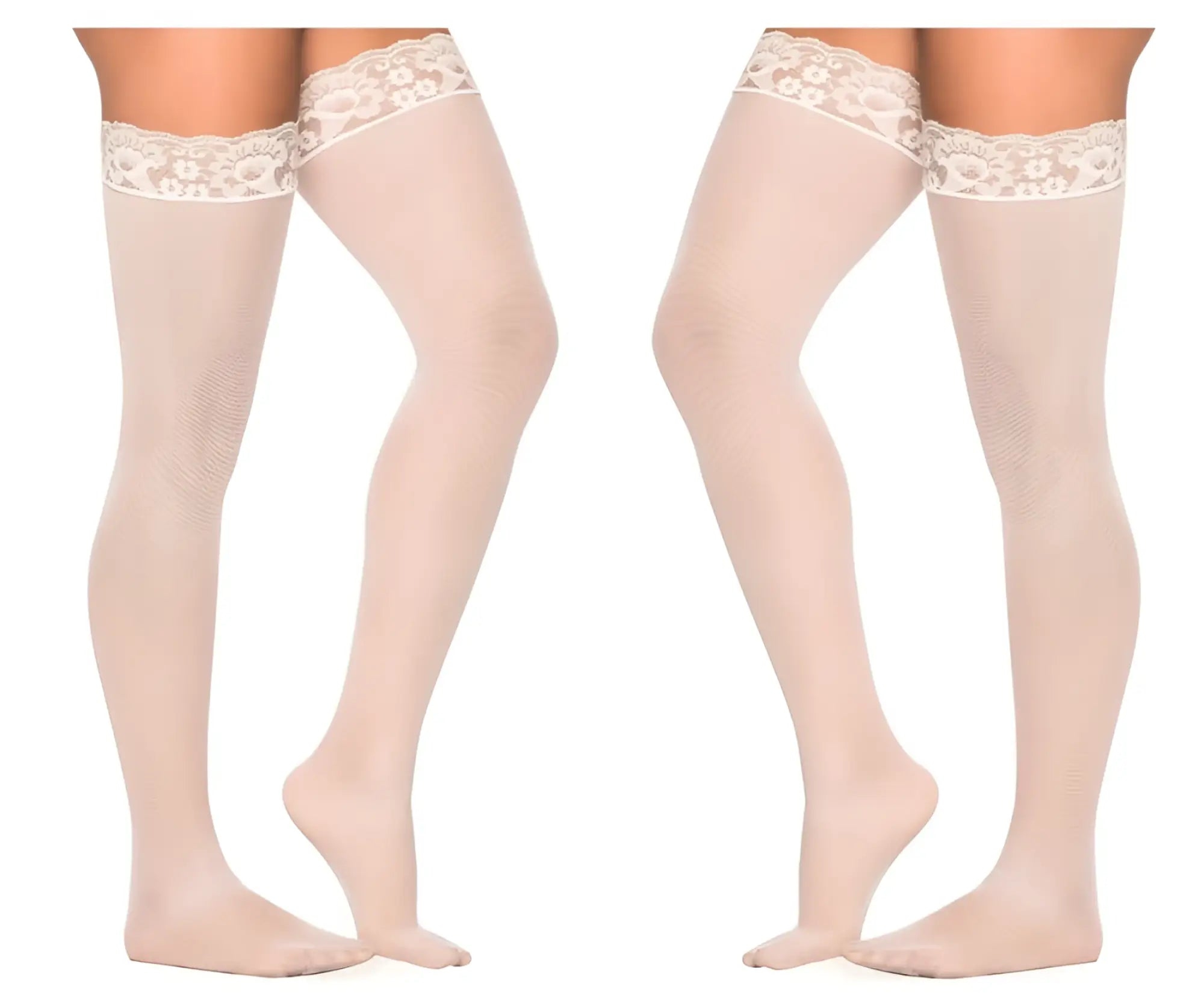 Beige lace edged thigh high stockings from mapale 1094 mesh thigh highs in white color with sheer mesh material
