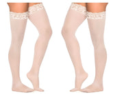 Beige lace edged thigh high stockings from mapale 1094 mesh thigh highs in white color with sheer mesh material