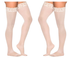Beige lace edged thigh high stockings from mapale 1094 mesh thigh highs in white color with sheer mesh material