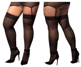Black sheer mesh thigh high stockings with lace trim and adjustable garter straps by mapale 1094x