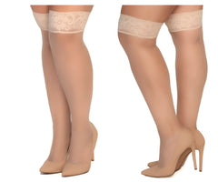 Beige lace-edged nude mesh thigh highs with sheer smooth texture from Mapale 1101X collection