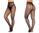 Black mapale 1107 fishnet pantyhose with high waist and sheer mesh texture detail on front side