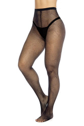 Black mapale 1107 fishnet pantyhose with high-waisted design and sheer mesh texture
