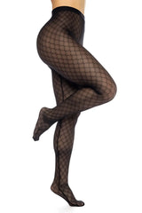 Black mapale 1111 diamond mesh pantyhose featuring fishnet tights with a subtle geometric pattern