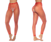 Red mapale 1120 top or bottom stocking fence net pantyhose with sheer elasticated waistband and grid pattern