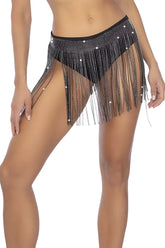 Black beaded fringe skirt with sparkling rhinestones by mapale 1138 glam fringe belt color black-rhinestone