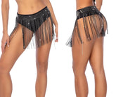 Black sequined dance skirt with chain fringe and sparkling rhinestones from Mapale 1138 Glam Fringe Belt