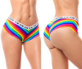 Mapale 122b rainbow cheeky short briefs with rainbow stripes and white elastic waistband for he him use