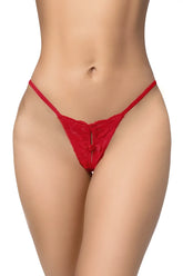Red lace thong by mapale with a central zipper detail in vibrant red for intimate wear
