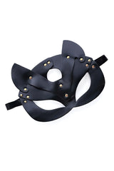 Black leather cat mask with gold-tone studs and adjustable straps by mapale 196 faux leather eye mask color black