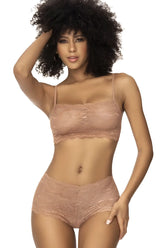 Mapale 206 panty and top lace set in taupe features delicate beige lace bra and matching high-waisted panties