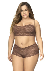 Brown lace bra and matching high-waisted panties set in cocoa color from mapale 206x lace panty and top set