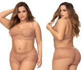 Beige lace lingerie set with bra and high-waisted briefs featuring intricate floral patterns mapale 206x taupe