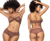 Brown lace Mapale 207 panty and top lace set in cocoa color featuring a matching bra and panties set