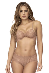 Mapale 207 panty and top lace set in taupe with delicate rose gold floral lace and a flattering sweetheart neckline