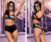 Mapale 2689 two piece black bikini set with rainbow-colored straps and side ties for stylish swimwear looks