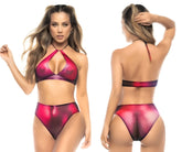 Mapale 2760 jupiter translucent pink sheer gradient pink and black mesh two-piece bikini with halter top and high-waisted bottoms