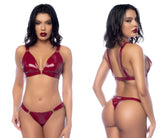 Mapale 2763 two piece set in gloss wine red patent leather bra and thong lingerie for intimate wear