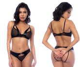 Black sheer mesh and satin lingerie set with cutout details in mapale 2769 two piece set color wet look black