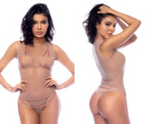 Rose gold chain two piece bikini set with sheer mesh overlay and intricate beaded detailing by Mapale 2776