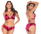 Vibrant pink and black snakeskin two-piece bikini set with zipper detail on side by Mapale color fierce fuchsia
