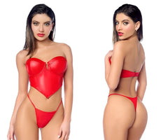 Red latex corset top with matching thong briefs by mapale 2809 two piece set for lingerie and intimate wear